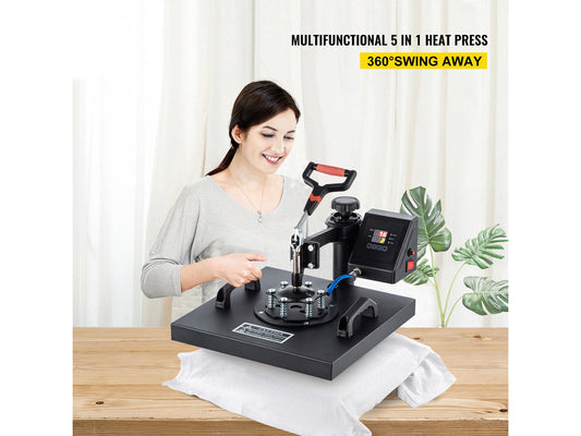 Heat Press, 5 in 1 15 x 15 Inch Heat Press Machine, Dual LED Display Heat Press Machine, Multifunctional Sublimation, for T-Shirts, Swing Away Design
