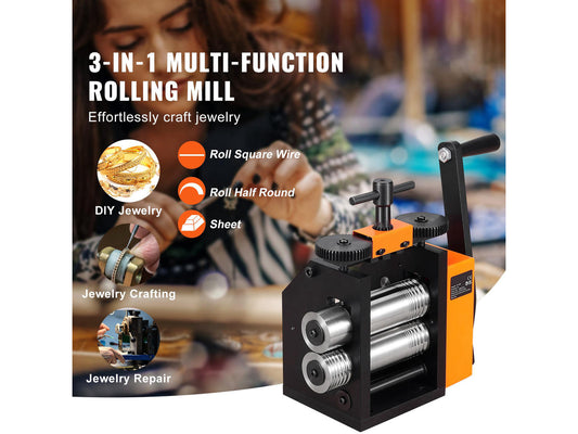 Rolling Mill, 2.95"/75 mm Jewelry Rolling Mill Machine, 1: 2 Gear Ratio, 3-in-1 Multi-function Rolling Mill, 0.03-6.5mm Press Thickness for Metal Jewelry Making Sheet Square Wire Semicircle