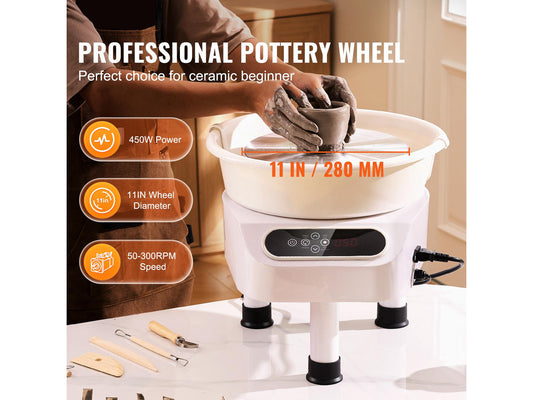 Pottery Wheel, 11 inch Pottery Forming Machine, 450W Electric Wheel for Pottery with Foot Pedal and LCD Touch Screen, Direct Drive Ceramic Wheel with 3 Support Legs for DIY Art Craft, White