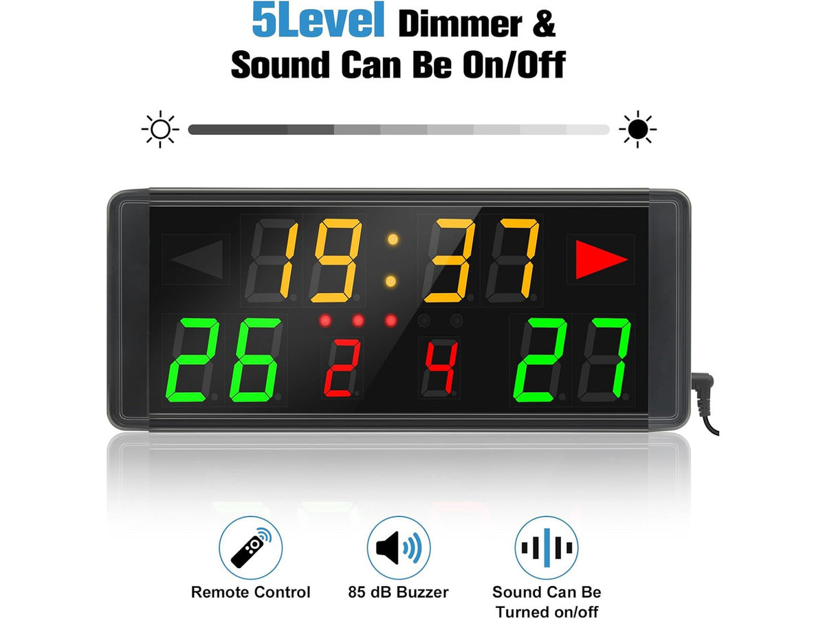 LED Electronic Scoreboard Digital Score Keeper with Remote & Tripod Basketball Shot Clock, Timer & 12/24h Real Time for Football, Cornhole, Ping Pong & Table Tennis