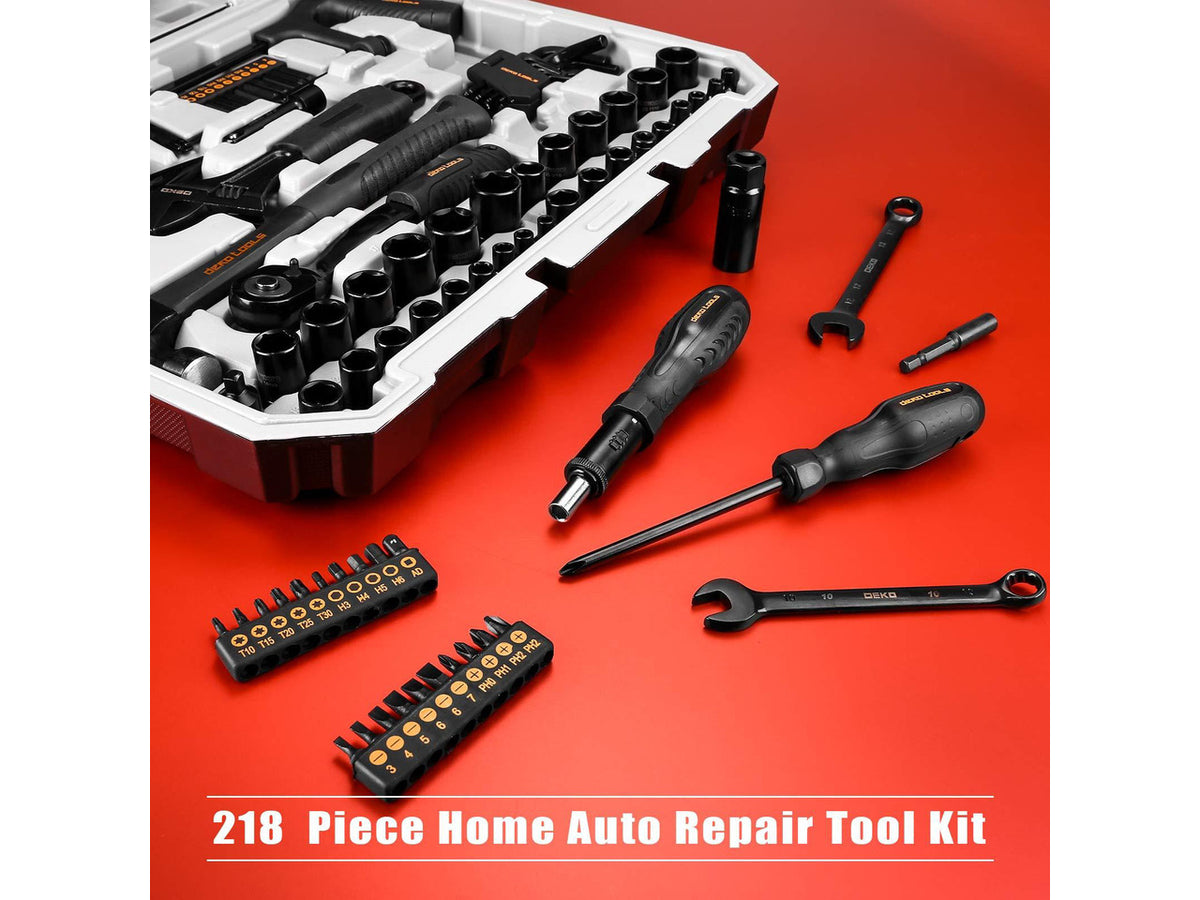 218-Piece General Household Hand Tool kit, Professional Auto Repair Tool Set for Homeowner, General Household Hand Tool Set with Plier, Screwdriver Set, Socket Set, with Portable Storage Case