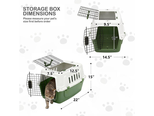 18-Inch 2-Door Top Loading Cat Carrier, Plastic Dog Crate Hard-Sided Dog Travel Carrier for Small Dogs and Cats, Ventilation and Security Lock Design for Pets up to 10 lbs (Green)