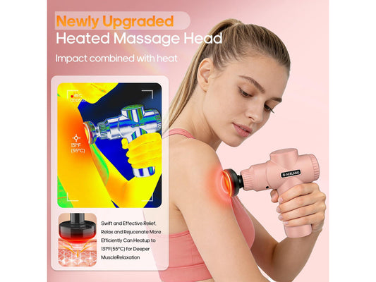Birthday Gifts for Women Massage Gun with Heat deep Tissue Pink | Mini Portable Travel Massager Percussion Muscle Back Massage Gun Pain Relief Body Handheld Massage tools Carrying Case LED