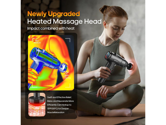 Massage Gun with Heat Deep Tissue Back Massager Neck Massager for Pain Relief,Muscle Percussion Massage Gun, Birthday Gifts for Men Women Dad him Handheld Message Gun with 7Heads&Silent