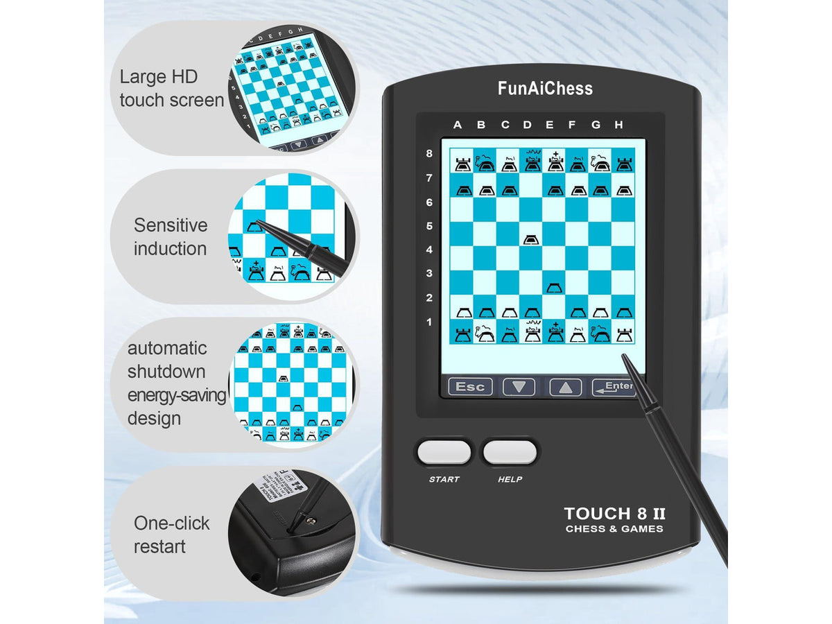 Handheld Electronic Chess Board 8 in 1 Touch Chess Computer Game Portable Electronic Chess Set for Adults, Kids,and Beginners Learn and Travel with Stylus Large LCD Display Gift(Black)