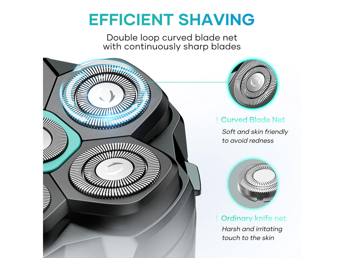 6D Head Shaver for Bald Men, Waterproof Electric Razor for Men | Upgraded 6D Floating Head Shaver, Magnetic Detachable Heads, Wet & Dry Smooth Close Shaving, 160-Minute Long Battery Life