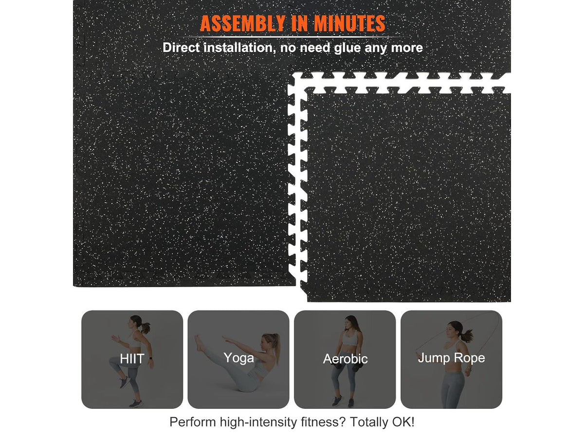 0.56Inch 24sq.ft 6 Tiles Gym Flooring for Home Gym, Rubber Top with High Density EVA Foam, 25 x 25In Gym Floor Exercise Equipment Mats, Interlocking Gym Mats, Puzzle Workout Mats, Black & Gray