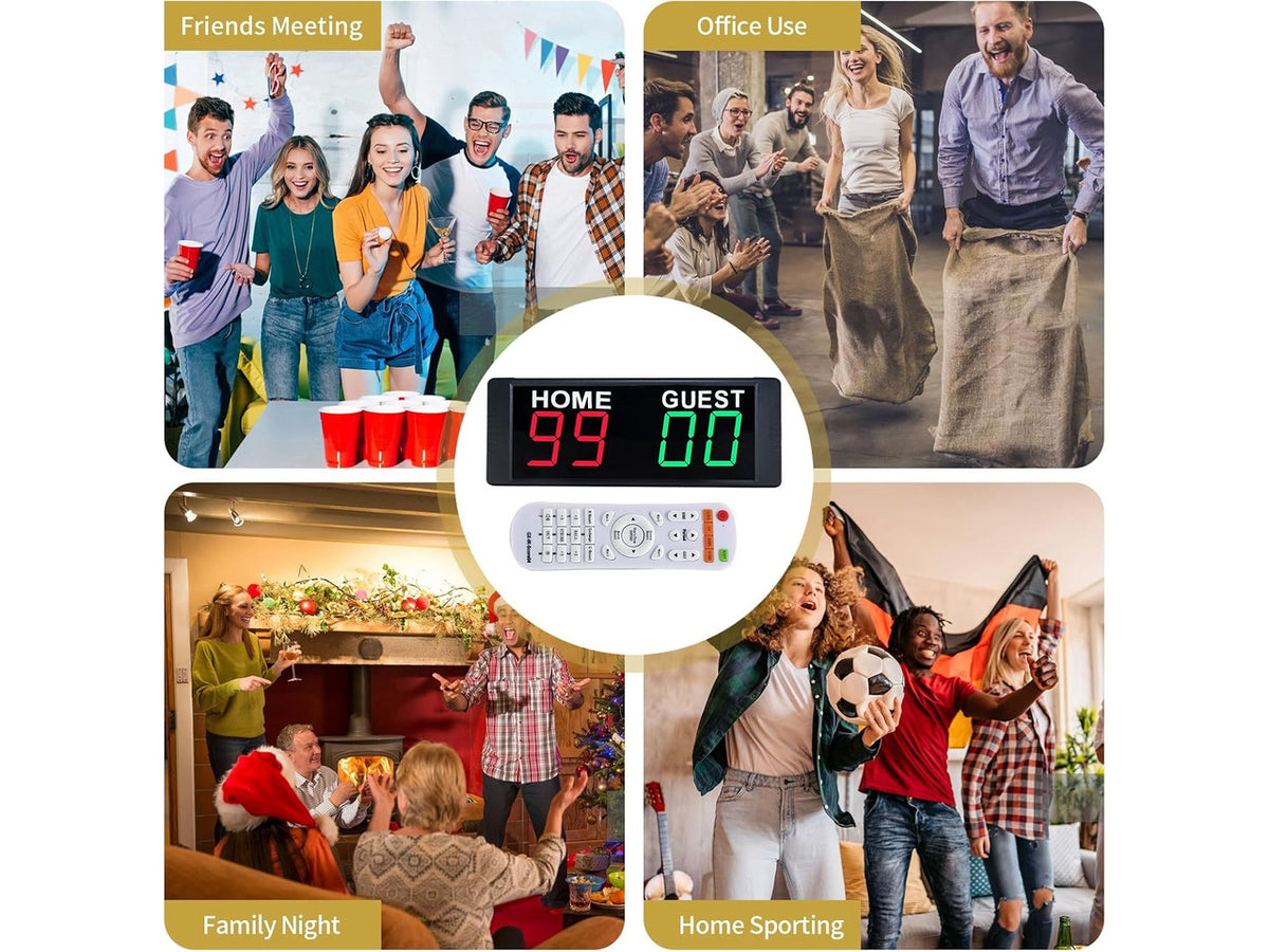 LED Portable Digital Scoreboard Tabletop Electronic Score Keeper with Remote for Cornhole, Basketball, Ping Pong, Baseball, Tennis & Volleyball, Indoor/Outdoor