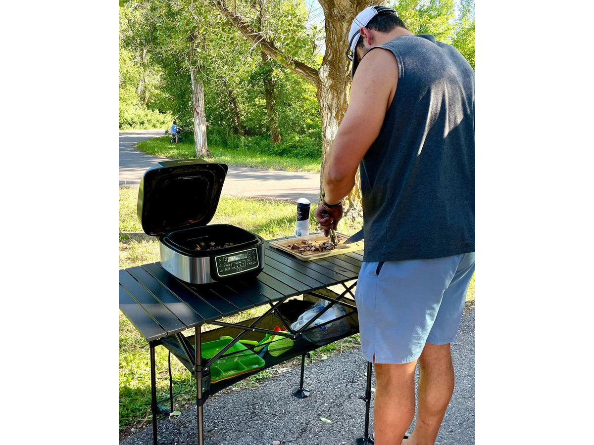 Folding Camping Table, Aluminum Roll-up Picnic Backpacking Table | Adjustable Height Camping Table Portable Picnic Dining Table Folding Card Table w/Handle Lightweight for Indoor Outdoor