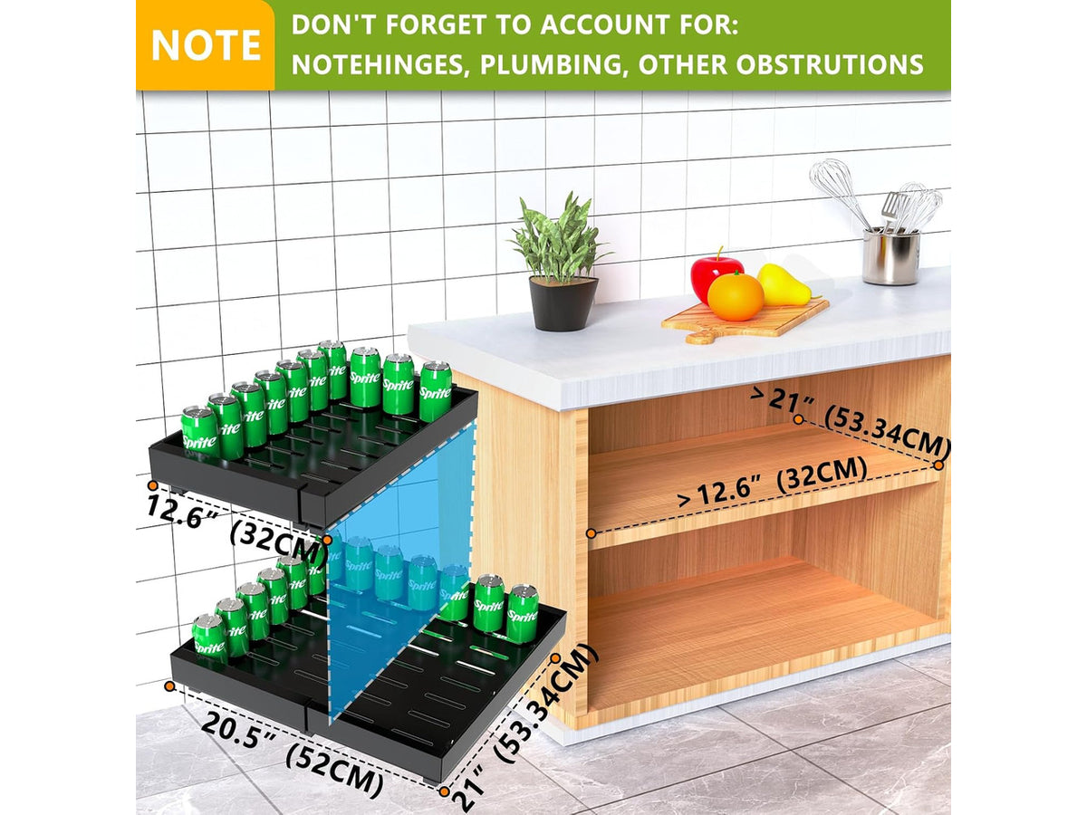 2 Pack Pull Out Cabinet Organizer,21" Deep Slide Out Drawer Organizers,No Drill Pull Out Drawers Adhesive with Nano Compatible Framed Cabinets Shelves for Kitchen Pantry Adjustable Width