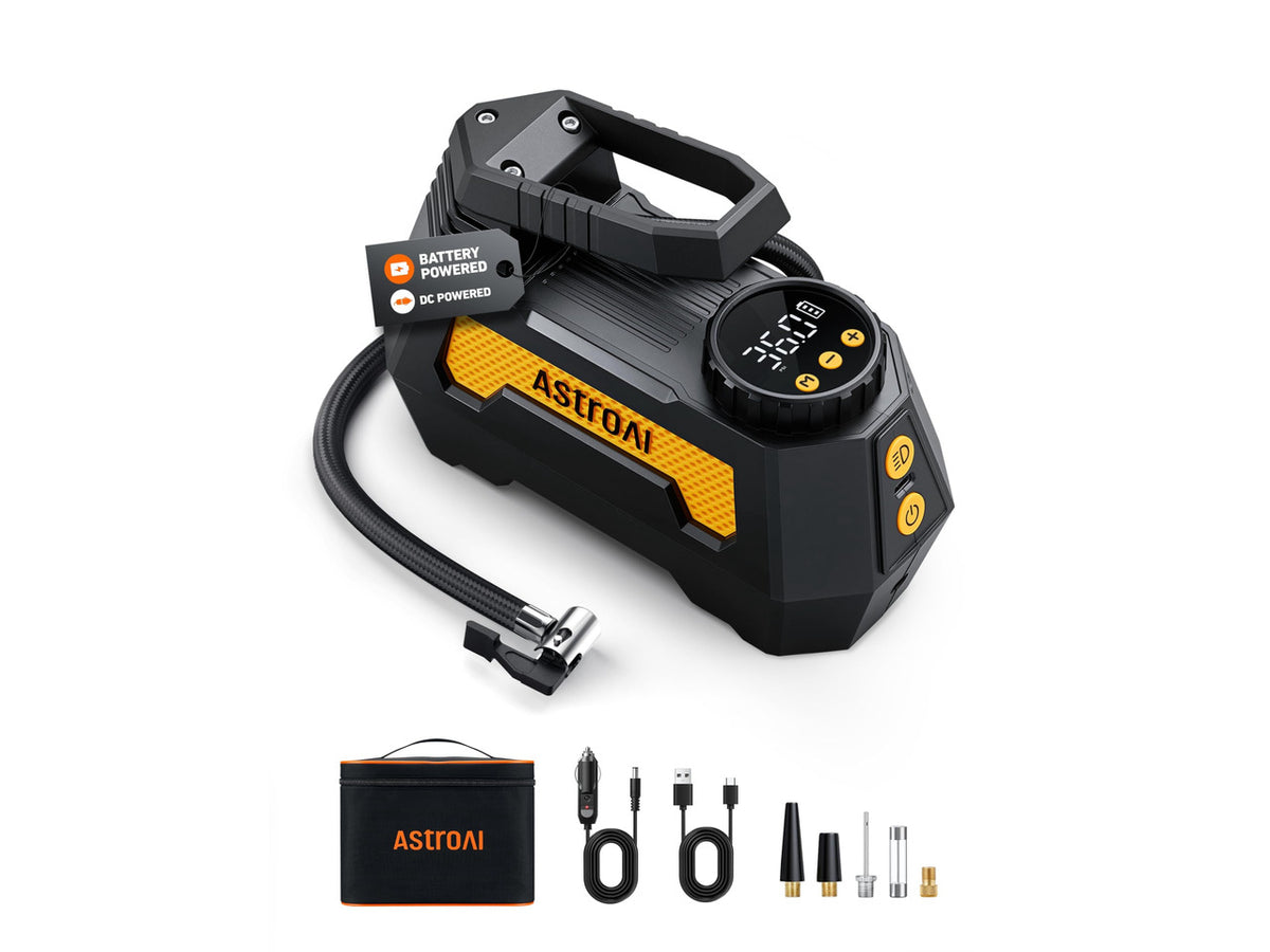 H2 Pro Cordless Tire Inflator Portable Air Compressor 12VDC Battery | Dual Power Supply Auto Shut-Off Digital Pressure Gauge Fast Inflation Air Pump for Cars Motorcycles Bikes Ball Gift Yellow