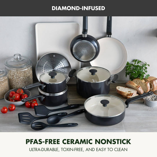 GreenPan Rio Advanced 16pc Ceramic Nonstick Cookware Set Black