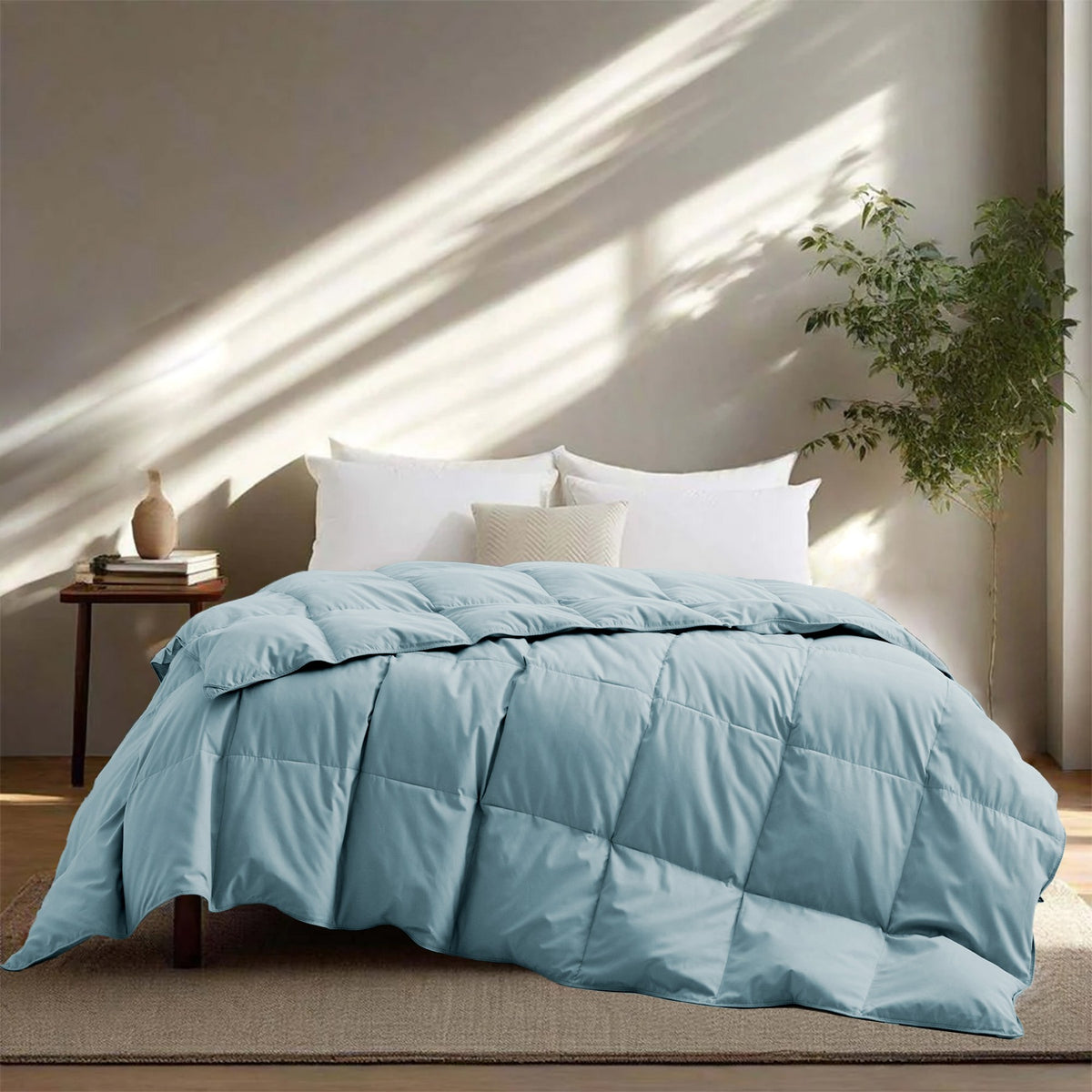 Peace Nest Lightweight Summer White Feather Down Comforter Duvet Insert, Blue, Full/Queen