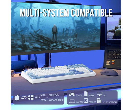 AULA F99 96% Layout Wireless Mechanical Gaming Keyboard, Hot Swappable Lubed Switches, TriMode, Backlit - Blue White