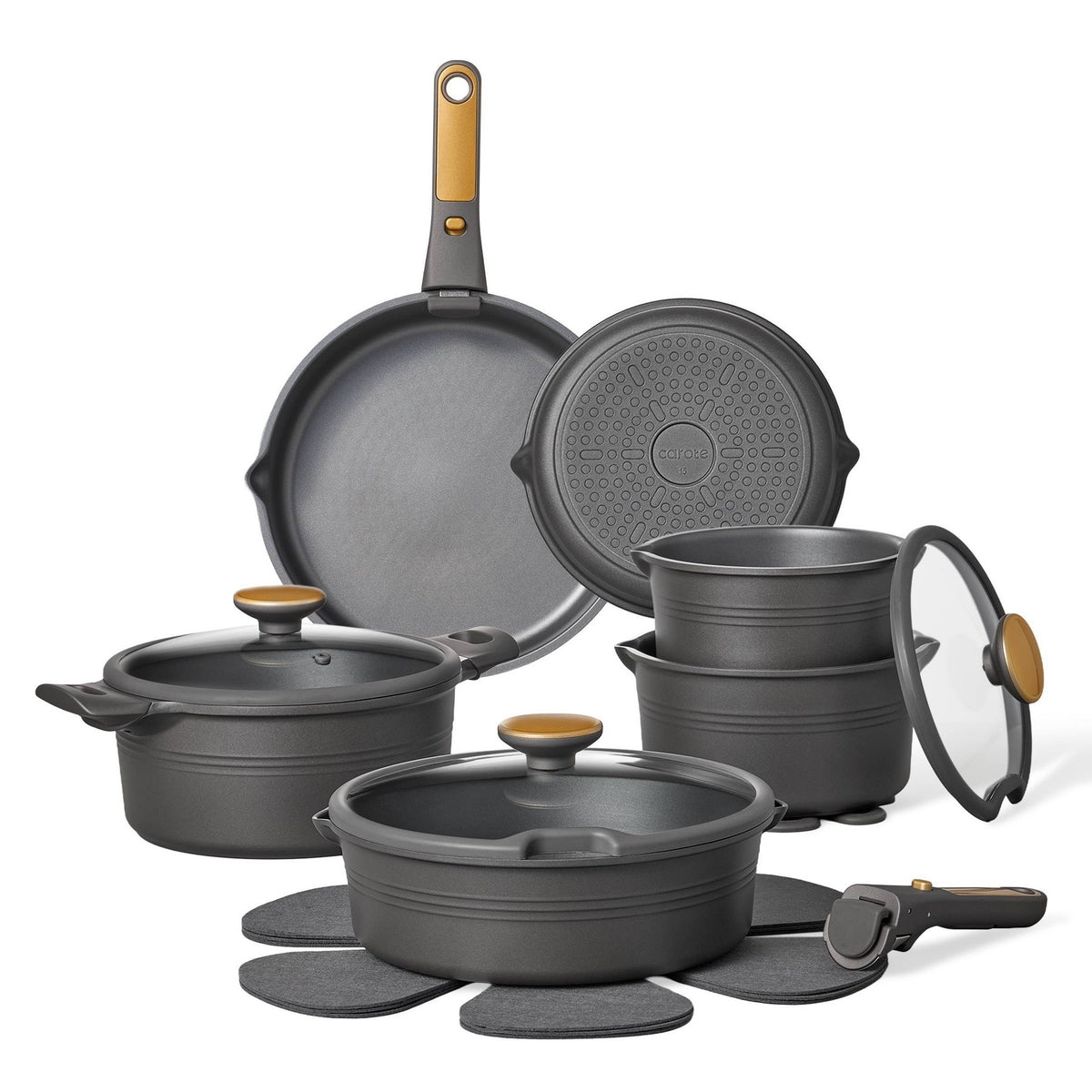 Carote 24pc Nonstick Cookware Set with Detachable Handle Black