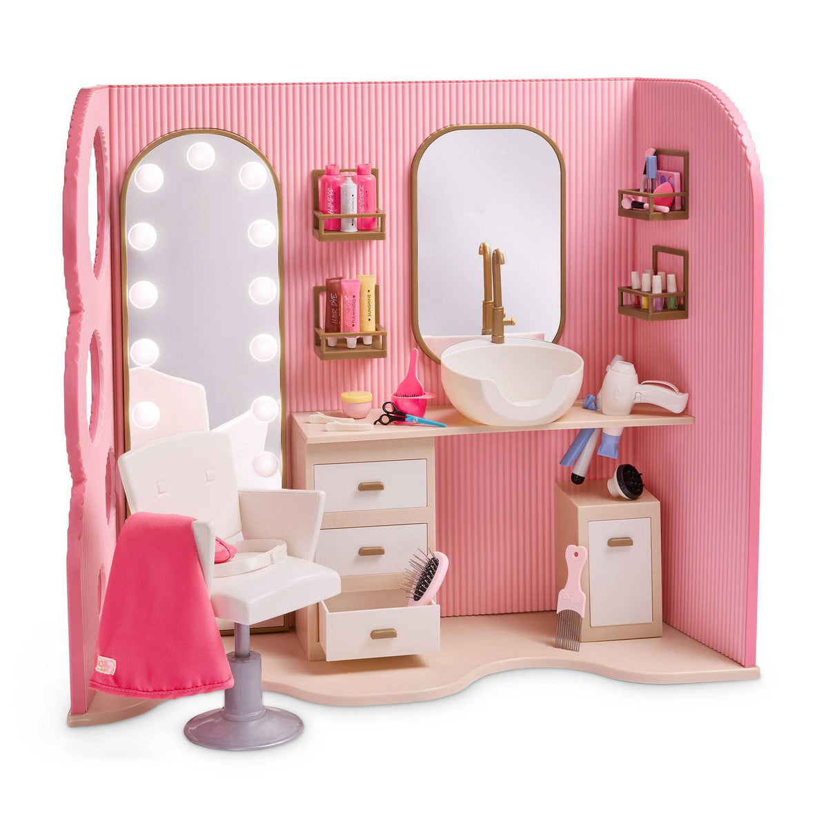 Our Generation Style & Shine Light-Up Hair Salon Playset & Accessories for 18" Dolls