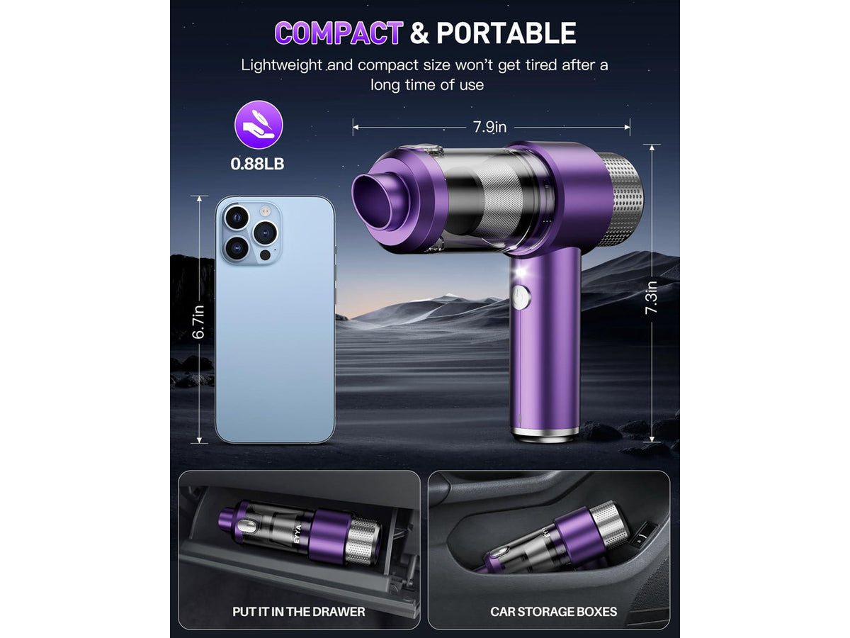 Handheld Car Vacuum Cleaner Cordless, 15000PA High Power Vacuum & Air Duster, 4-in-1 Portable Mini Vacuum with LED Light, Hand Held Vacuum Cleaner for Car Home Office