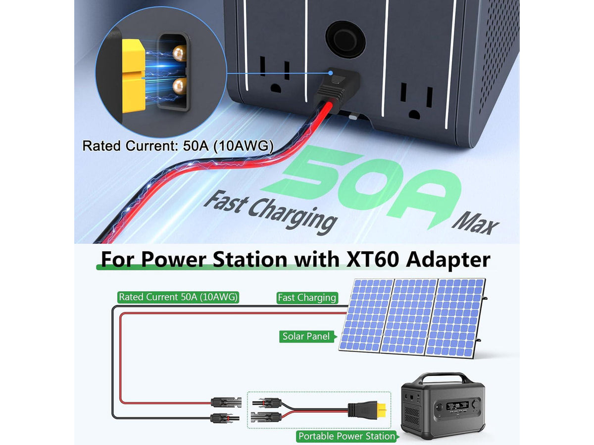 10AWG 30FT Solar to XT60 Cable, XT60 Solar Charging Extension Adapter for RV Portable Power Station