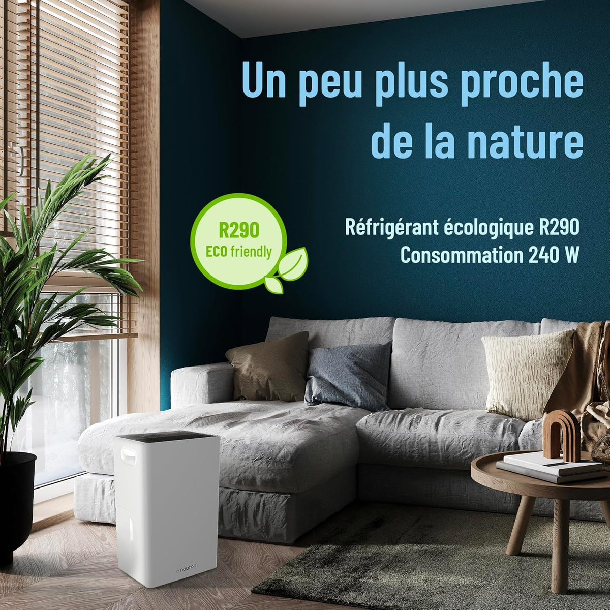 2026 Noaton Silent Portable Dehumidifier, 24L/day, 24h Timer, Reservoir 5.5L, Continuous Drainage, with Automatic De-icing, E