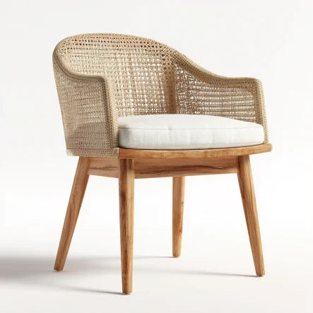 2026 Rotin Beige Chair with Natural Wood Feet