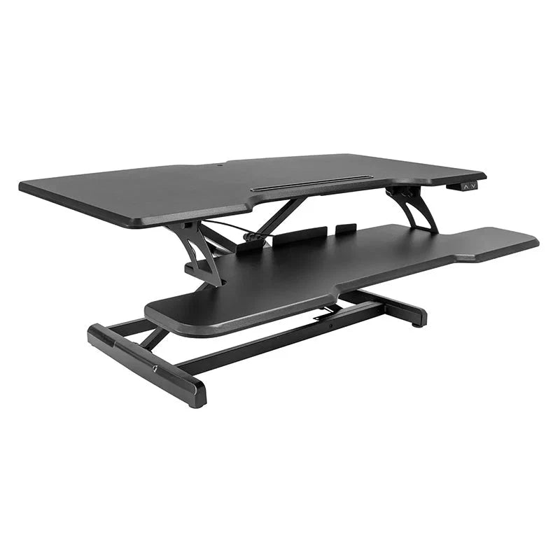 Electric Standing Desk Converter with 38"Tabletop, Height Adjustable Sit Stand Desk Riser, Motorized Desk Riser with Keyboard Tray and Device Slot, Fits Monitor & Laptop, Black