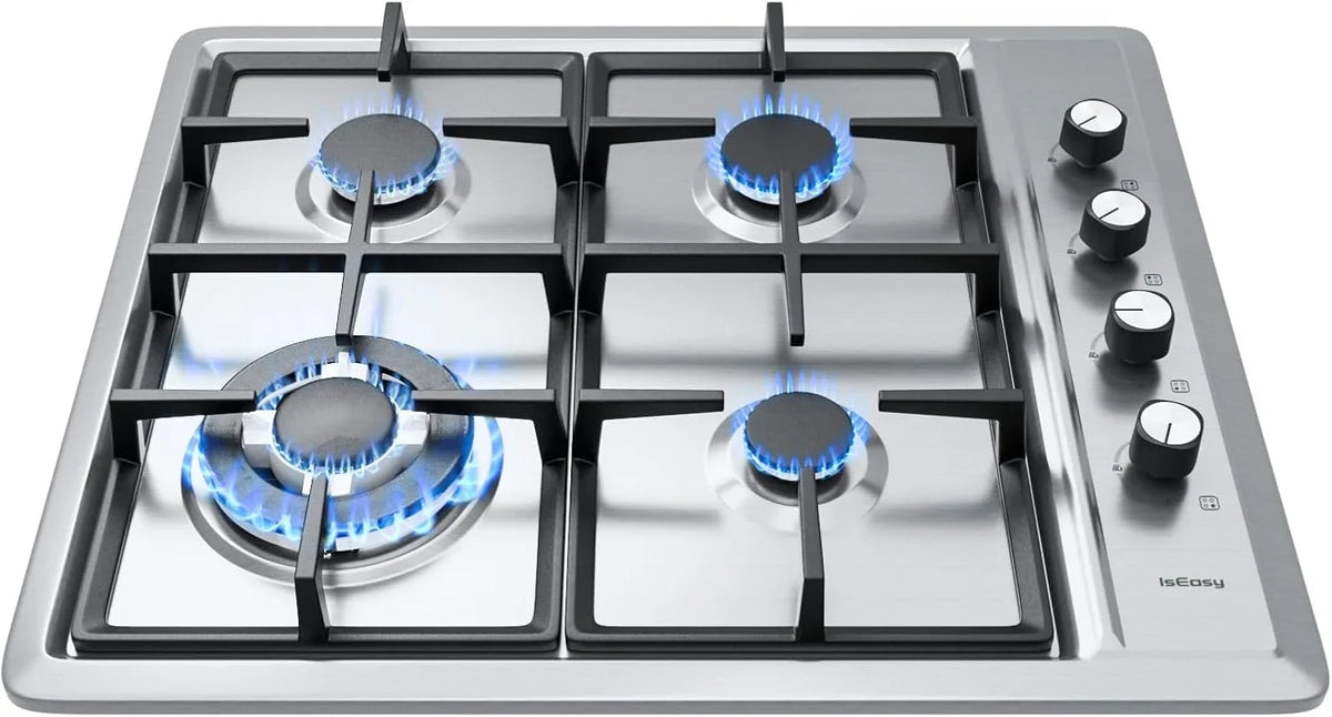 2026 IsEasy Gas Plate 4 Stainless Steel Lights, Cooking Plate Gas 4 Recessable Lights, Cooking Table 60cm, Gases City and Bot