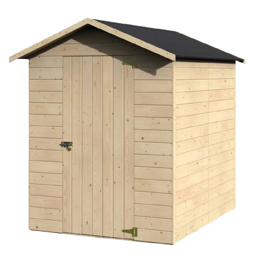 2026 Wooden Garden Shelter Double Slot Roof – Single Door – Natural Color