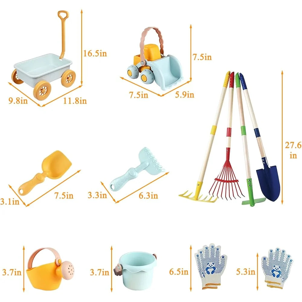 2026 Mostop Gardening Tool Kit for Children - Toy with wheelbarrow, metal shovel, rake, rake, outdoor garden cart, birthday g