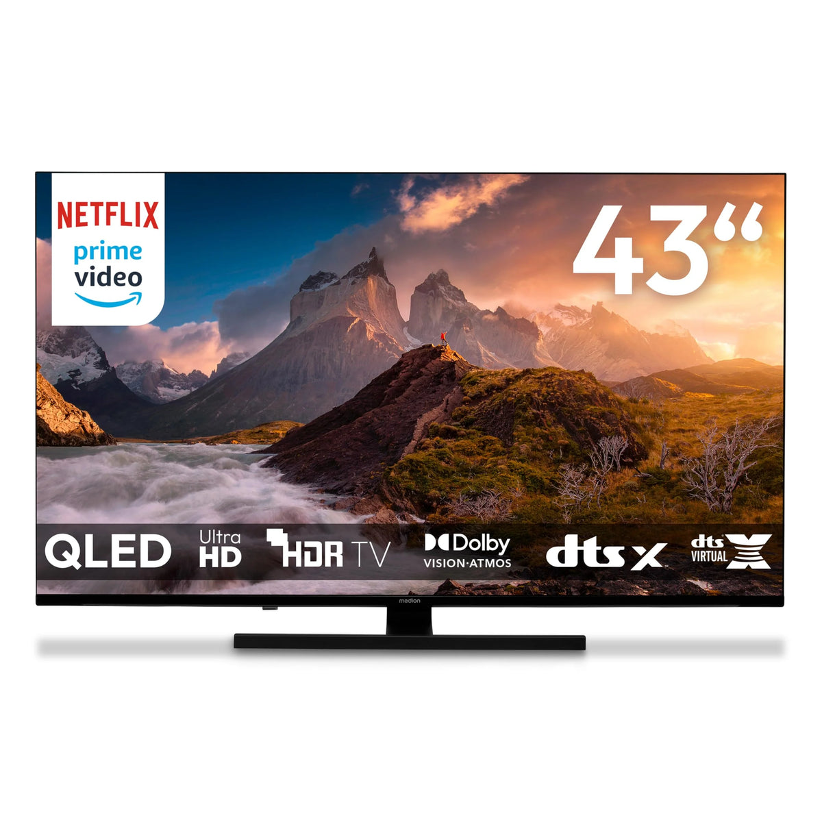 2026 MEDION TV 43 Inch (108 cm) QLED Television (Smart TV, 4K, Dolby Vision HDR, Prime Video, Disney+, Dolby Atmos, DTS X, Co