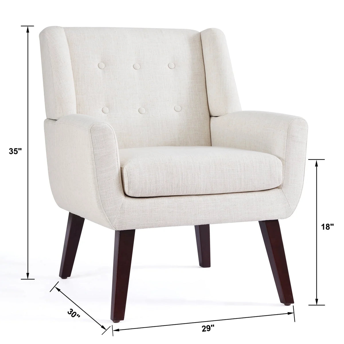 HUIMO Accent Chair, Button-Tufted Upholstered Living Room Chairs, Mid Century Modern Comfy Reading Chairs for Bedroom, Living Room, Beige