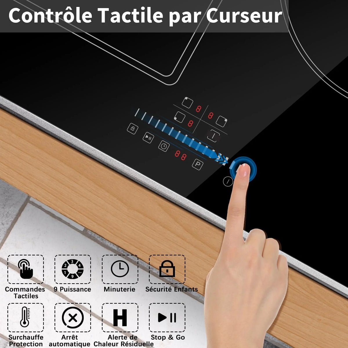 2026 Cooksir Induction Plate 3 Lights with Frame, Cooking Table Induction 60cm Built-in, 6800W, Cursor Tactile Control, Stain
