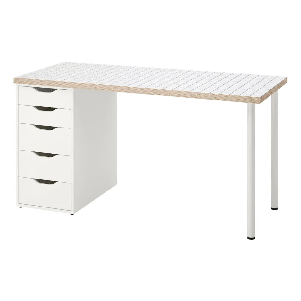2026 Modern white desk with 5 drawers and squared tray