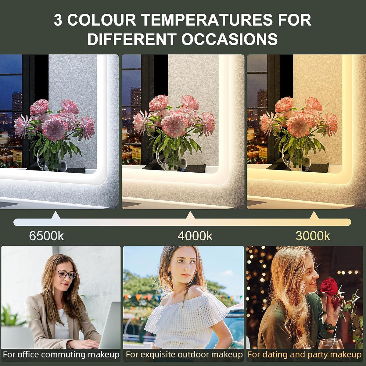 2026 Bathroom mirror S'bagno with lighting 1200 x 700 mm, IP44, LED, Bluetooth, anti-fog, 3 light colours (3,000 K, 4,000 K