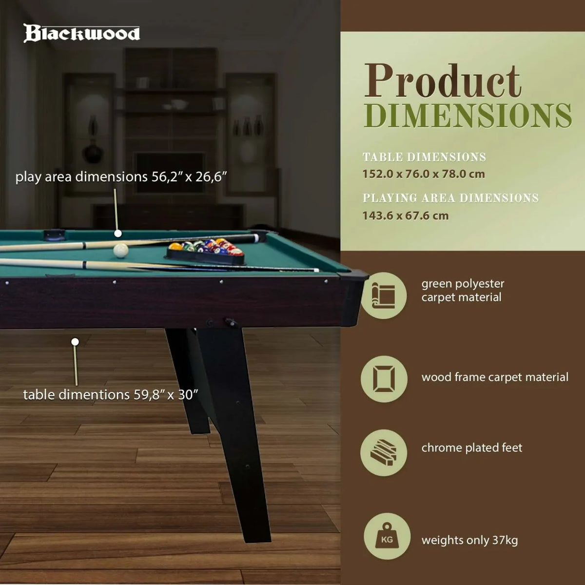 2026 Blackwood pool table Junior 5' - foldable