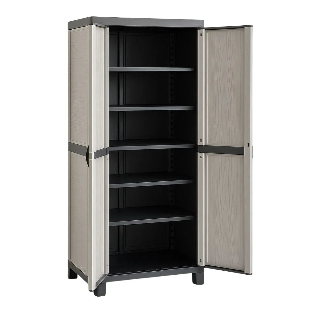 2026 High storage cabinet 5 shelves 65x45x180 cm Polypropylene Grey/Black(Grey/Black)