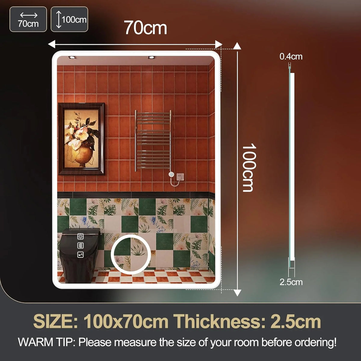 2026 Bathroom mirror S'bagno with lighting 1200 x 700 mm, IP44, LED, Bluetooth, anti-fog, 3 light colours (3,000 K, 4,000 K