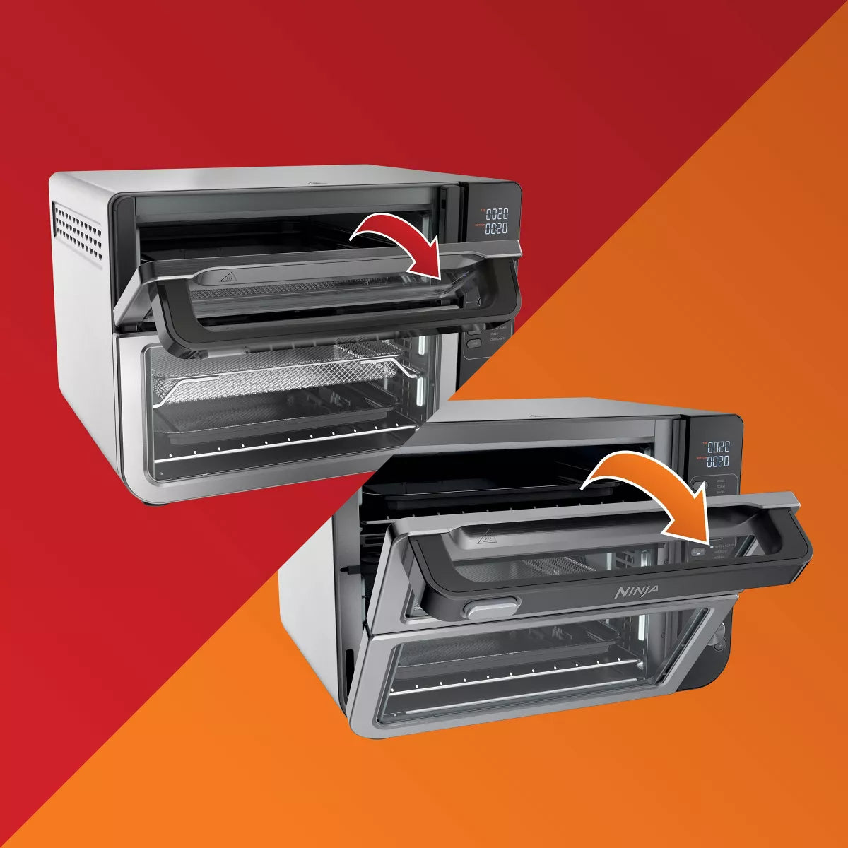 12-in-1 Double Oven with FlexDoor, FlavorSeal Smart Finish, Rapid Top Oven, Convection and Air Fry Bottom Oven DCT401