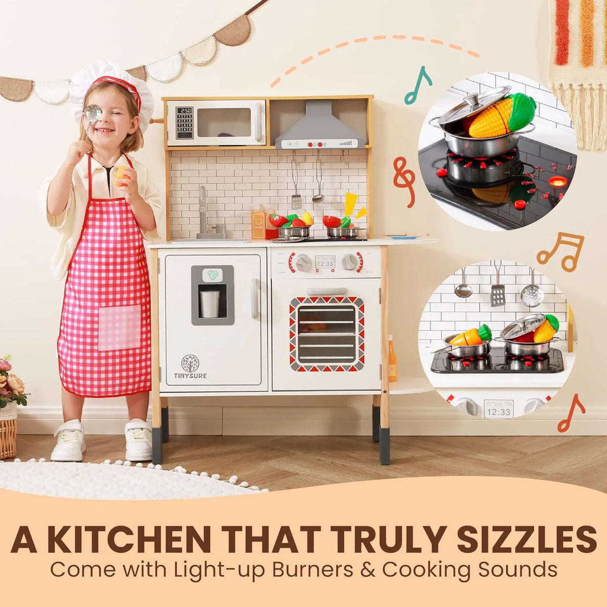 Play Kitchen for Kids - Toy Kitchen Set for Toddlers with Realistic Lights and Sounds, Kids Kitchen Playset with Abundant Toy Food Set