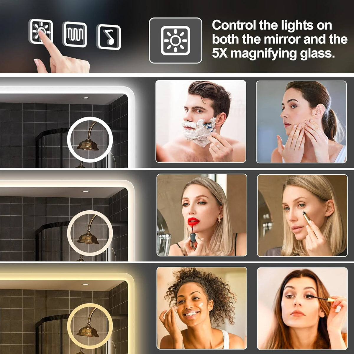 2026 Bathroom mirror S'bagno with lighting 1200 x 700 mm, IP44, LED, Bluetooth, anti-fog, 3 light colours (3,000 K, 4,000 K