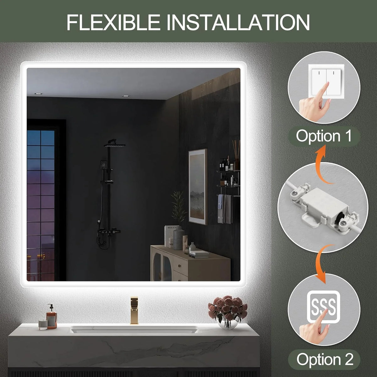 2026 Bathroom mirror S'bagno with lighting 1200 x 700 mm, IP44, LED, Bluetooth, anti-fog, 3 light colours (3,000 K, 4,000 K