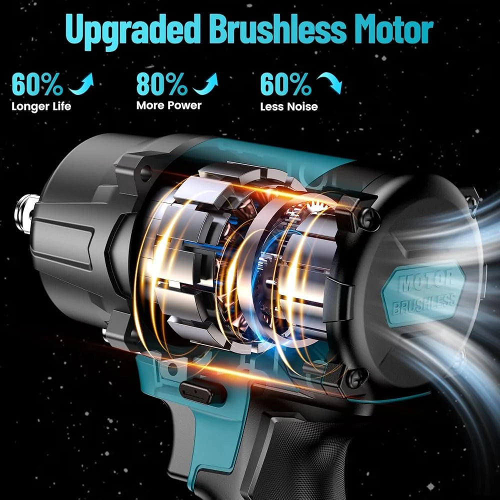 2026 Uaoaii 1000 Nm Brushless Cordless Impact Wrench with 4000mAh Battery, Adapter and 5 Sockets