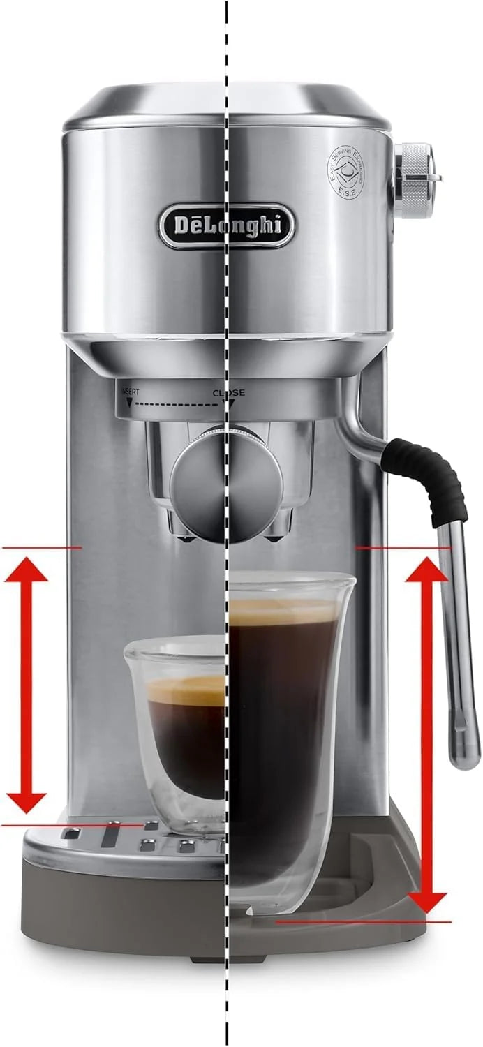 2026 De'Longhi Dedica – Stainless steel pump coffee maker for ground or individual coffee, espresso and cappuccino, 1.3 litre
