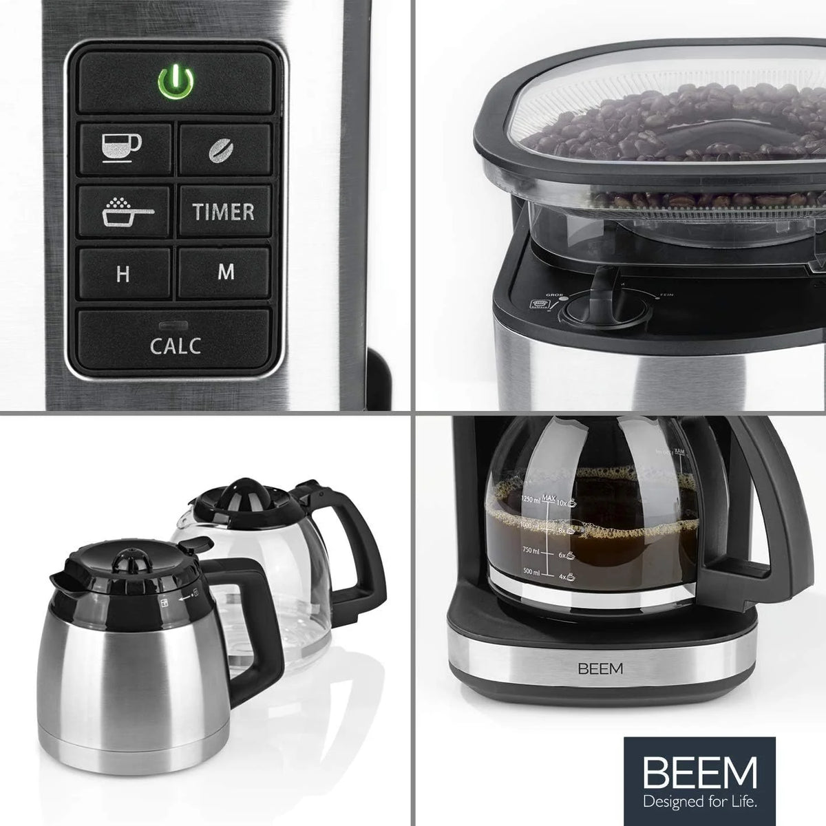 2026 BEEM FRESH-AROMA-PERFECT II filter coffee machine with grinder - Thermo | Stainless steel | Thermopot | 24h timer | 1000