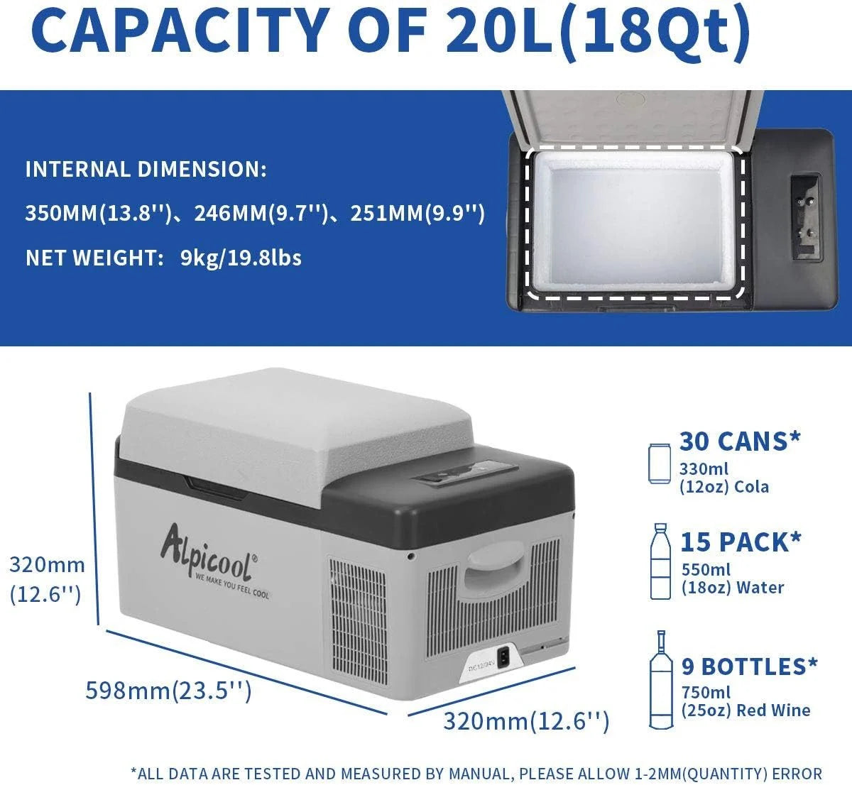 2026 Alpicool C12 12L Cool Box 12 V Mini Fridge Electric Compressor Car Fridge Camping Freezer Box Small Portable for Car, Tr