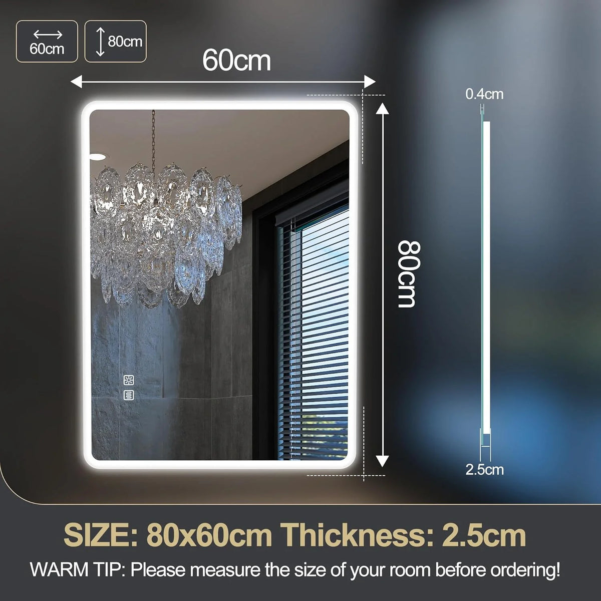 2026 Bathroom mirror S'bagno with lighting 1200 x 700 mm, IP44, LED, Bluetooth, anti-fog, 3 light colours (3,000 K, 4,000 K
