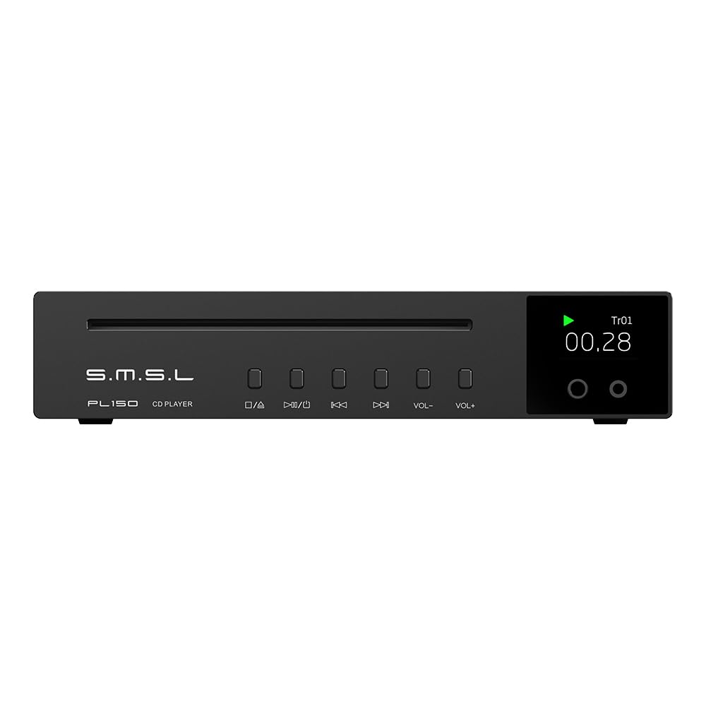 SMSL PL150 CD Player High Power CS43198 D/A chip, Standard/MQA-CD/HDCD CDs, with RCA/3.5mm & 4.4mm Headphone/Optical/Coaxial Output, for Vehicle/Laptop/TV/PC, CD Player Amp with Remote Control (Black)