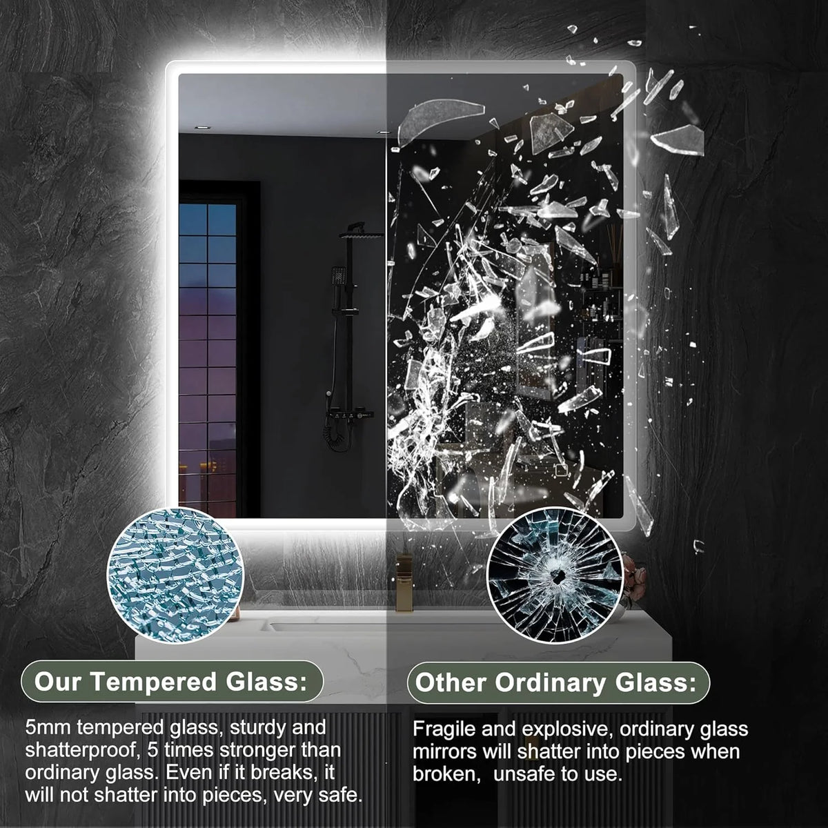 2026 Bathroom mirror S'bagno with lighting 1200 x 700 mm, IP44, LED, Bluetooth, anti-fog, 3 light colours (3,000 K, 4,000 K