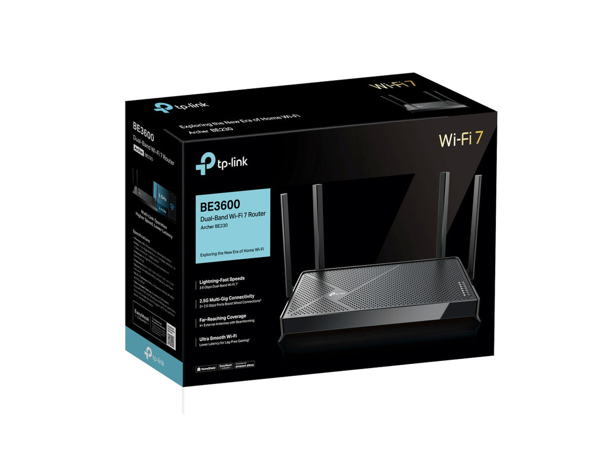 TP-Link Dual-Band BE3600 Wi-Fi 7 Router Archer BE230 | 4-Stream 3.6 Gbps | 2×2.5G + 3×1G Ports, USB 3.0, 2.0 GHz Quad Core, 4 Antennas (Archer BE230)