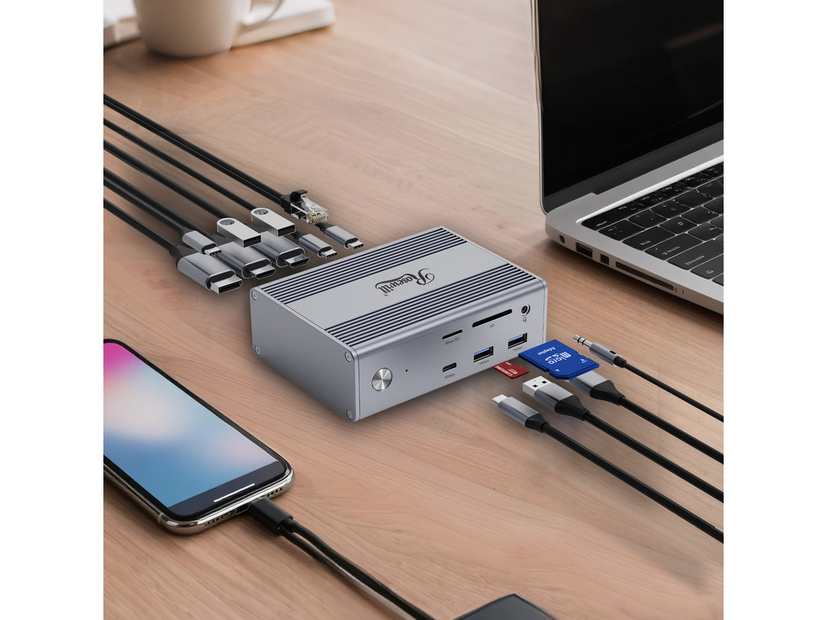 Rosewill 14-in-1 USB C Laptop Docking Station with 100W PD Charging, 4K@60Hz Display, Triple 4K Display,10Gbps Data Transfer & Kensington Lock, Windows, Mac, Android - RHUB-M14