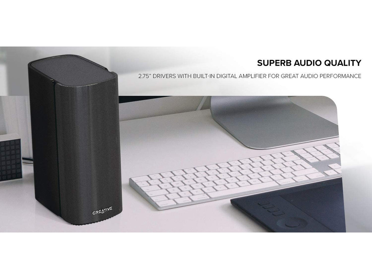 Creative T100 2.0 Bluetooth Desktop Speakers, Wireless Audio, Clear Stereo Sound, Remote Control, PC & TV